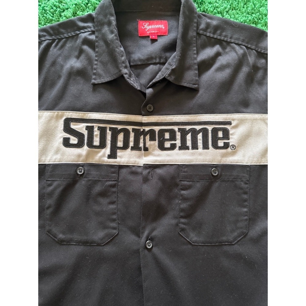 Supreme Black Long Sleeve Work Shirt Men's Size Large Chest Logo Two Pocket - Picture 6 of 6